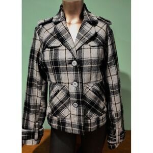 Ruff Hewn Plaid Wool Blend Jacket Women's Small Checkered Gray Black